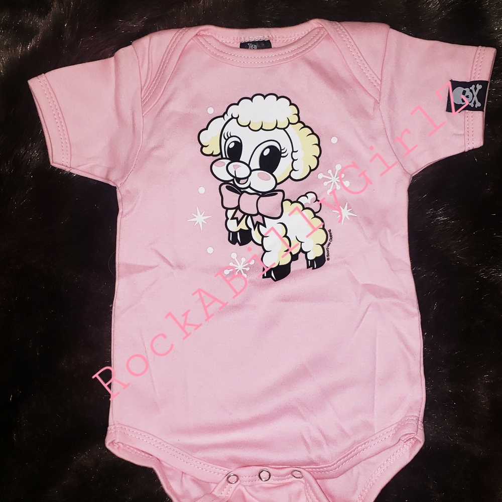 NWT RARE Sourpuss Big Eye White Lamb w Pink Bow Tie 18M-24M Baby Easter Onesie